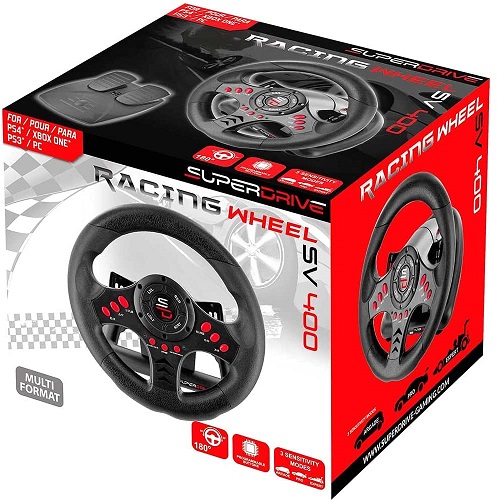 Volante de carreras SV400 de Superdrive con pedales y paletas de cambio
